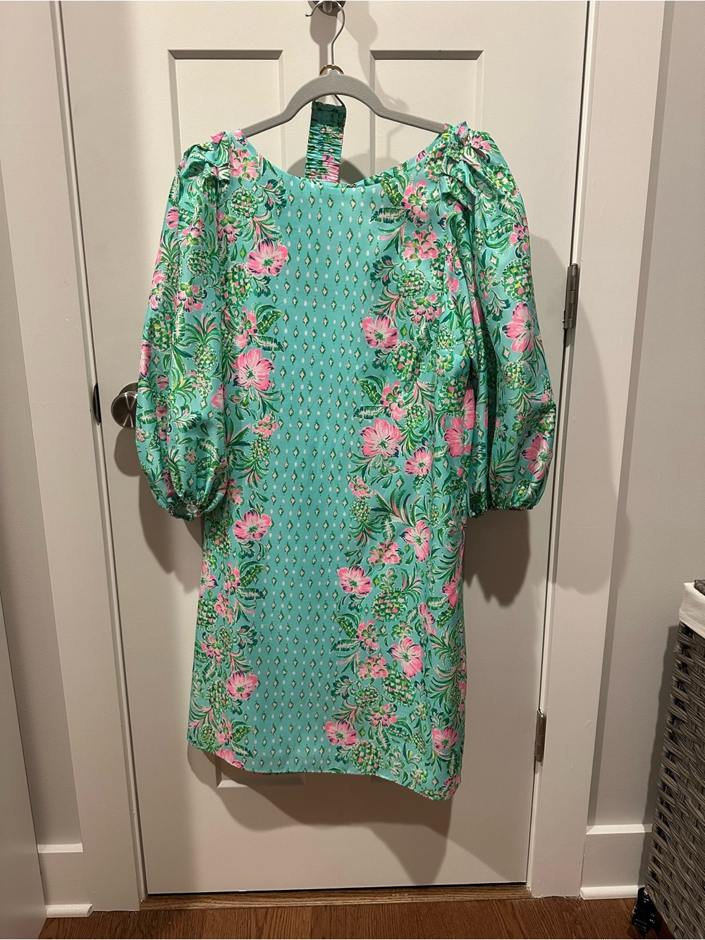 Lilly Pulitzer Aqua Mini Dress with Pink Floral Print